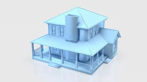 Minimal Blue House Model for Real Estate Concept Design 3d render. Stock Illustration