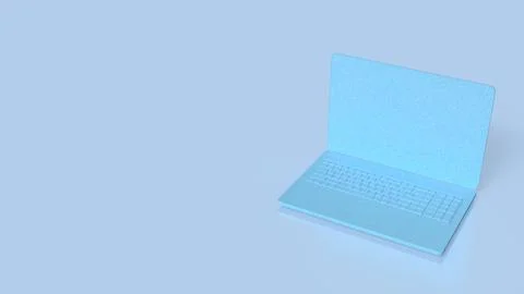 Minimal Blue Laptop Floating in Soft Gradient Background 3d render. Stock Photos