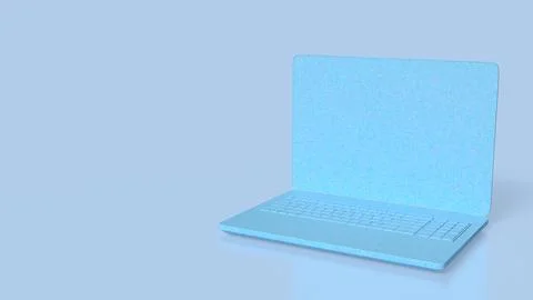 Minimal Blue Laptop Floating in Soft Gradient Background 3d render. Stock Photos