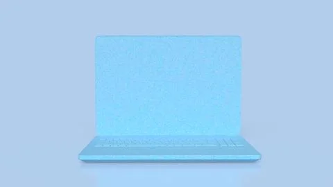 Minimal Blue Laptop Floating in Soft Gradient Background 3d render. Stock Photos