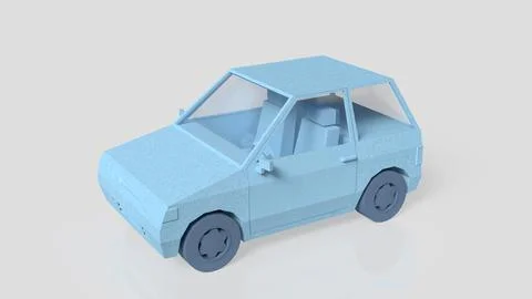Minimal Blue Low Poly Compact Car 3D Model. Illustrazione stock
