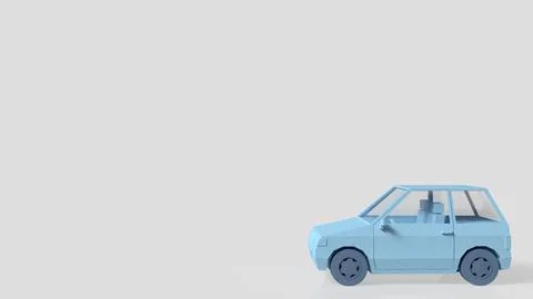 Minimal Blue Low Poly Compact Car 3D Model. Illustrazione stock