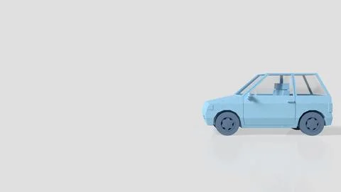Minimal Blue Low Poly Compact Car 3D Model. Illustrazione stock