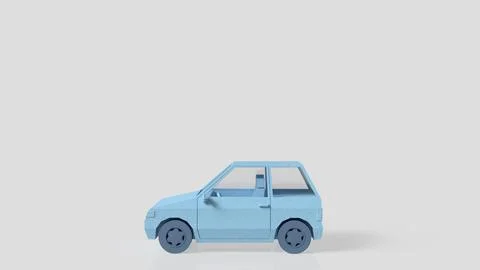 Minimal Blue Low Poly Compact Car 3D Model. Illustrazione stock