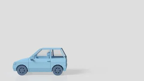 Minimal Blue Low Poly Compact Car 3D Model. Illustrazione stock