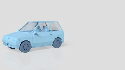 Minimal Blue Low Poly Compact Car 3D Model. Illustrazione stock