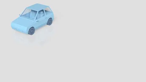 Minimal Blue Low Poly Compact Car 3D Model. Illustrazione stock