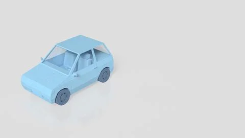 Minimal Blue Low Poly Compact Car 3D Model. Illustrazione stock