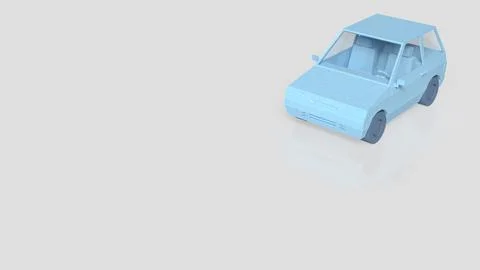 Minimal Blue Low Poly Compact Car 3D Model. Illustrazione stock
