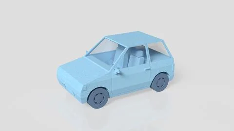 Minimal Blue Low Poly Compact Car 3D Model. Illustrazione stock