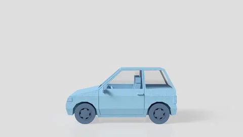 Minimal Blue Low Poly Compact Car 3D Model. Illustrazione stock