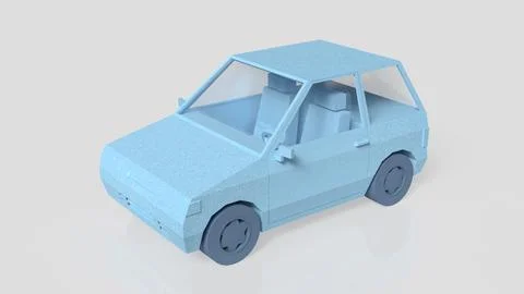Minimal Blue Low Poly Compact Car 3D Model. Illustrazione stock