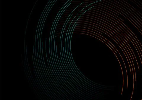 Minimal blue orange circular lines abstract geometric tech background Stock Illustration