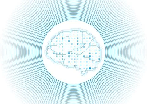 Minimal blue outlines of the human brain with halftone dots abstract futuri.. Stock Illustration