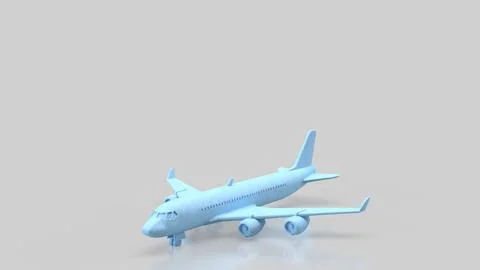 Minimal Blue Passenger Airplane Model In Studio 3d Render.. Stock Illustration
