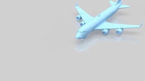Minimal Blue Passenger Airplane Model In Studio 3d Render.. Stock Illustration