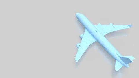 Minimal Blue Passenger Airplane Model In Studio 3d Render.. Stock Illustration