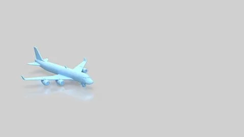 Minimal Blue Passenger Airplane Model In Studio 3d Render.. Stock Illustration
