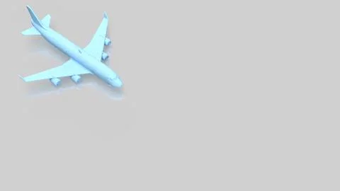 Minimal Blue Passenger Airplane Model In Studio 3d Render.. Stock Illustration