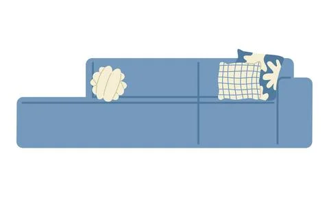 Minimal Blue Sofa with Decorative Pillows Flat Interior Illustration Stock Illustration