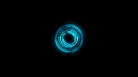 Minimal blue tech target visual centered glowing circles, black negative space, Stock Footage 340527922