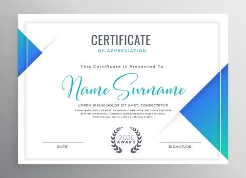 Minimal blue triangle certificate template design Stock Illustration