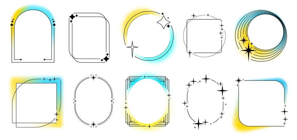 Minimal border frames with blur aura effects Stock Illustration