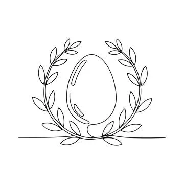 Minimal Botanical Easter Egg with Leaf Wreath Line Art Stock Illustration