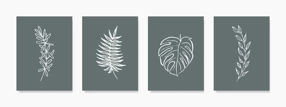 Minimal botanical leaves vector set. Wall decor for framed prints, canvas a.. Stock Illustration
