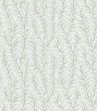 Minimal Botanical Seamless Pattern with Olive Green Line Leaves Stock Illustration