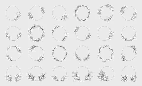 Minimal botanical wedding frame elements on white background. Hand drawn wr.. イラスト素材