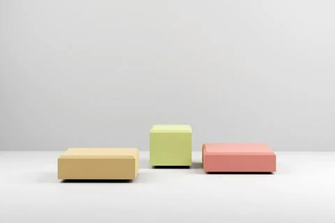 Minimal boxes and geometric podium. Scene with geometrical forms. Empty showc Stock Illustration