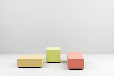 Minimal boxes and geometric podium. Scene with geometrical forms. Empty showc Stock Illustration
