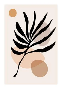 Minimal branch with leaves, vector summer sunset illustration 스톡 일러스트