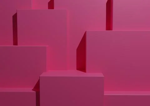 Minimal Bright Pink Background 3D Studio Mockup Scene with Podiums and Levels Illustrazione stock