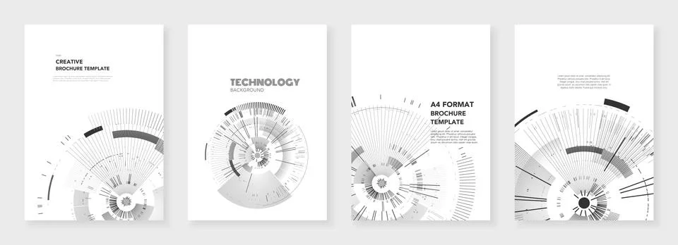 Minimal brochure templates. Circle elements on white background. Technology sci Stock Illustration