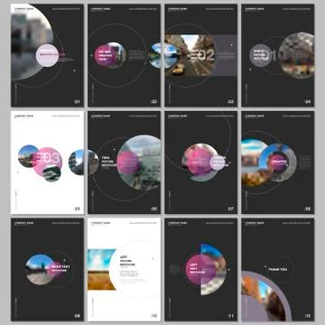 Minimal brochure templates with circle elements on black background. Templates Stock Illustration