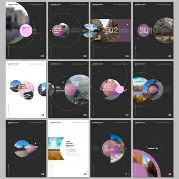 Minimal brochure templates with circle elements on black background. Templates イラスト素材