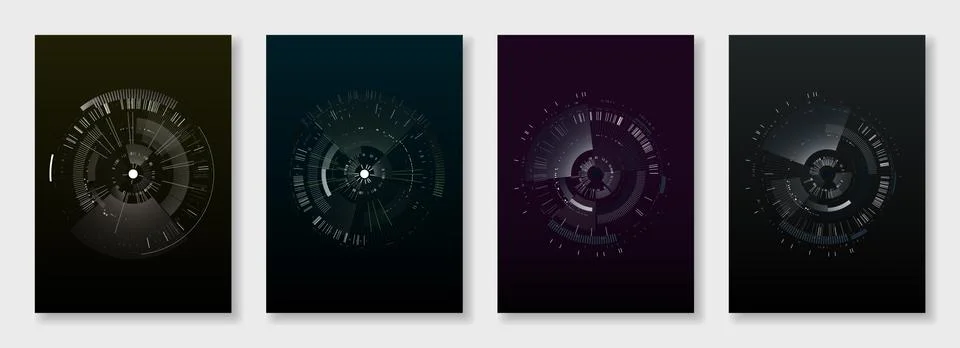 Minimal brochure templates. elements on dark background. Technology sci-fi Stock Illustration