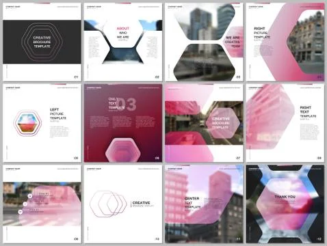 Minimal brochure templates with hexagonal design red color pattern background Stock Illustration