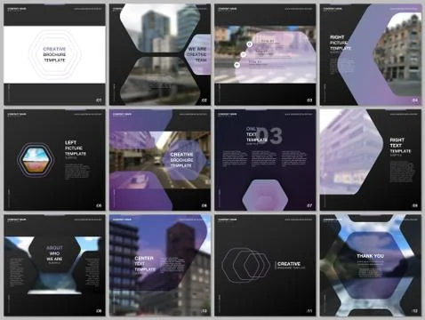 Minimal brochure templates with hexagonal design violet color pattern background Stock Illustration
