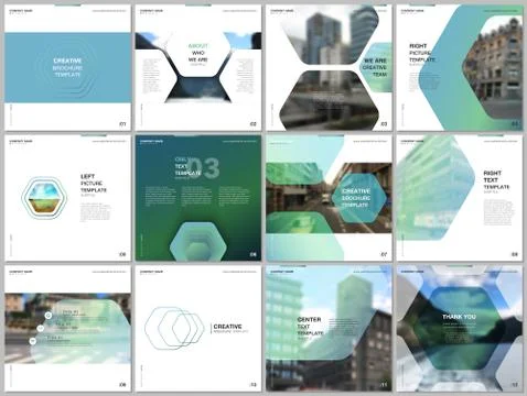 Minimal brochure templates with hexagonal design green color pattern background Stock Illustration