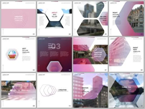 Minimal brochure templates with hexagonal design red color pattern background Stock Illustration