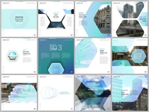 Minimal brochure templates with hexagonal design blue color pattern background Ilustração Stock