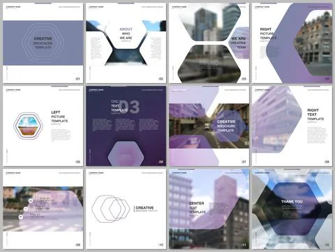 Minimal brochure templates with hexagonal design violet color pattern background Stock Illustration