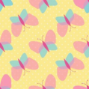 Minimal butterfly repeat vector pattern, yellow background Stock Illustration