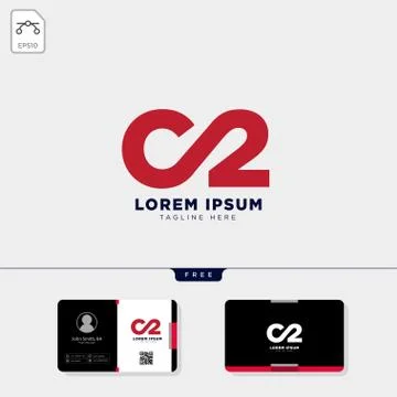 Minimal C2 logo template and free business card Stock Illustration