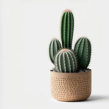 Minimal cactus on white background with copy space. Graphic design illustrati Stock Illustration