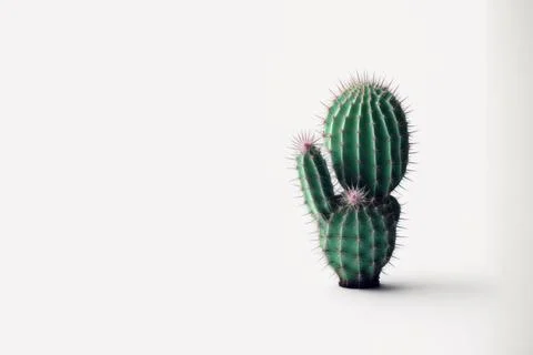 Minimal cactus on white background with copy space. Graphic design illustrati Stock Illustration