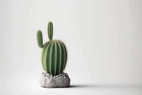 Minimal cactus on white background with copy space. Graphic design illustrati Illustrazione stock